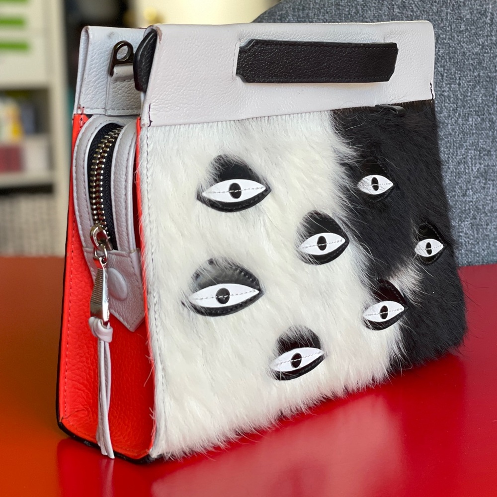 Min + Mon Vali Crossbody Small Bag with Eyes Appliqué Spotted Cream & Black Fur